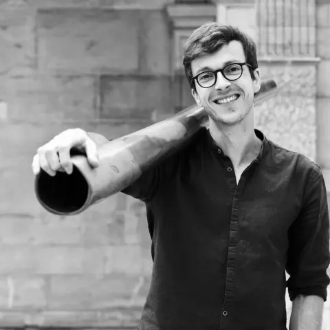 Gauthier Aubé with his didgeridoo